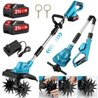 Foldable cordless garden tiller motor hoe ground hoe cultivator 2 x batteries for Makita