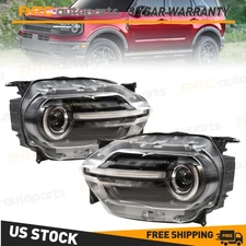Set of 2 L&R Headlights w/LED Signature Lighting For 2021-2024 Ford Bronco Sport