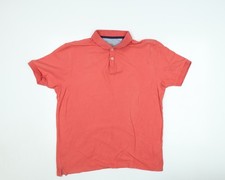 Marks and Spencer Men's Red Cotton Regular Fit Polo Shirt L