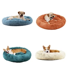 Donut Plush Pet Dog Cat Bed Fluffy Soft Warm Calming Bed Sleeping Kennel Nest