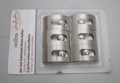 Infactory 6er-Set Edelstahl-Notiz-Halter ''Gravity Lock'', selbstklebend für Fotos