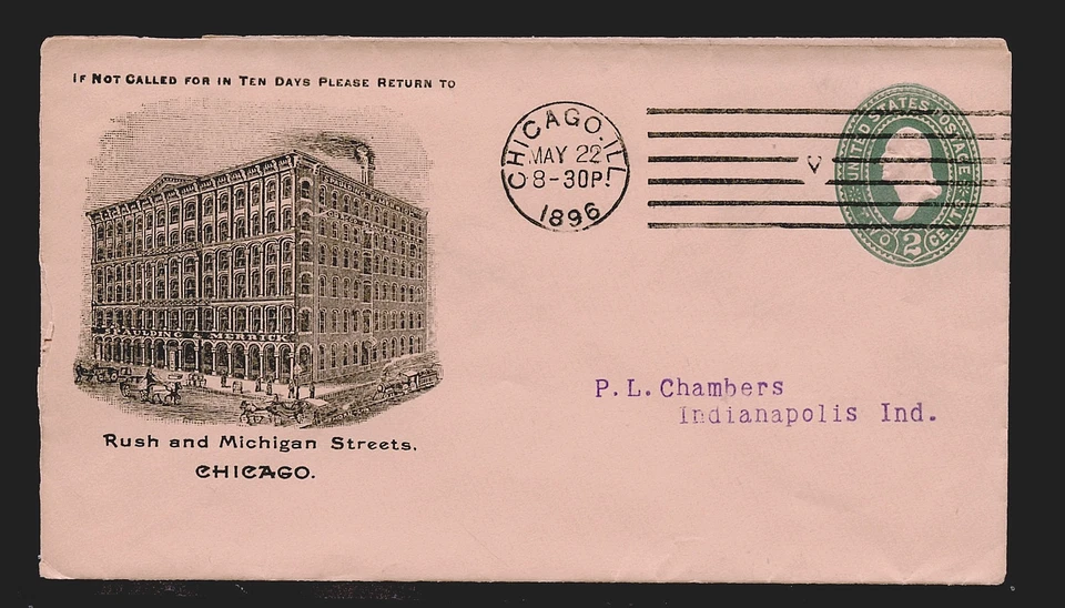 ILLUST.AD CVR RUSH & MICHIGAN STREETS CHICAGO cds CHICAGO 1896 mld IND. - Image 2 of 3
