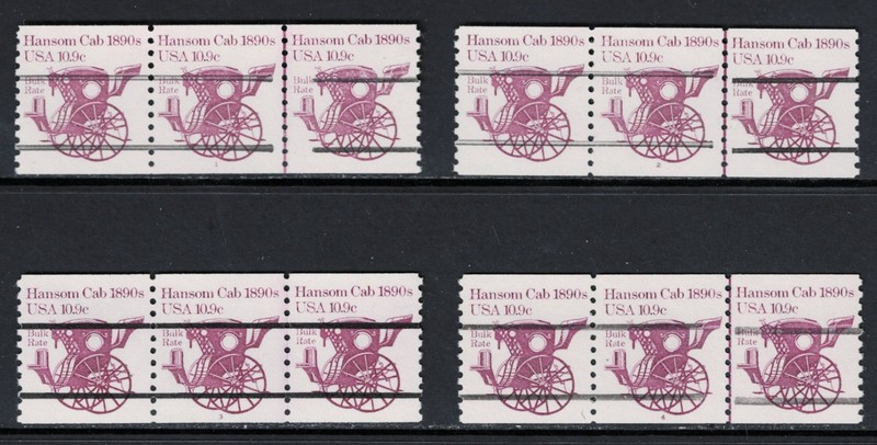 SCOTT#1904a, 10.9c PRECANCEL HANSON CAB PLATE NBRS 1-4. NH.