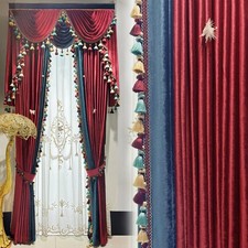 European luxury embroidery flannel valance blue red lace curtain tulle M1892