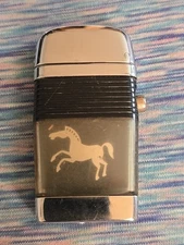 SCRIPTO VU Lighter White Horse Mustang Black Rib Band Vintage 1950's