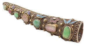 Authentic 925 Sterling Silver Vintage Brooch CHINESE EXPORT Gold Plated Gemstones BP11531