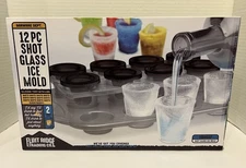 Flint Ridge Trading Co. 12 Pc Shot Glass Ice Mold Silicone Tray w/Lids  NEW