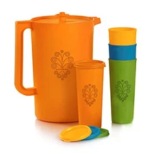 Tupperware 10-Piece Heritage Embossed Pitcher and Tumbler Set Multicolor NIB