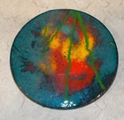Vintage Blue Red Yellow Enamel Round Copper Pendant Pin Estate Costume Jewelry