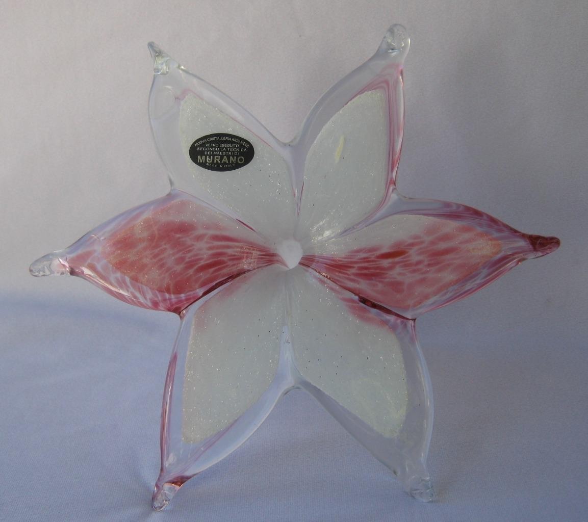 Large 8" Genuine Italian Art Blown Glass Flower Orchid White Italy Murano No 893