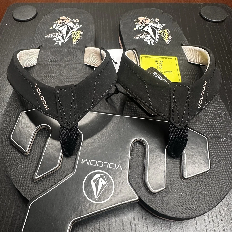 Volcom Vicky Big Youth Flip Flop Sandals Slides Girls Size 2 US New Butterflies - Image 2 of 4