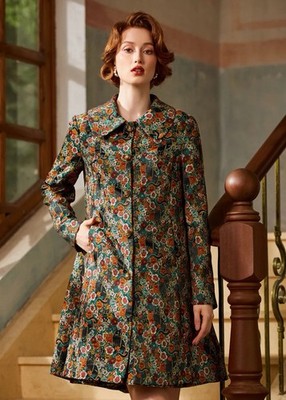 Timeless Brocade Midi Coat - Feline Floral multicolor women s mod cloth 