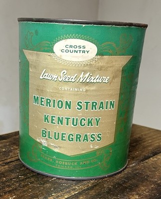 RARE Vintage Sears & Roebuck Cross Country Lawn Seed Mixture Tin Can - Bluegrass