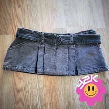 Vintage Y2K Fishbone Brown Corduroy Pleated Mini Skirt with Belt Size XS