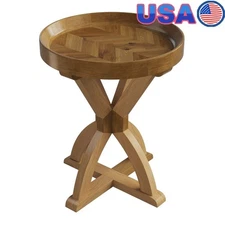Mango Wood Pedestal Side Table Rustic Accent Nightstand Entryway Plant Stand New