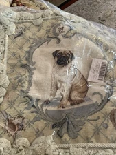 Aubusson style FRENCH COUNTRY Needlepoint Pillow Cover Pug Sea Shells
