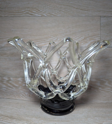 Klar Gitter Glas Krone Herzstück Schale 8 Zoll Rautenmuster gebraucht gut