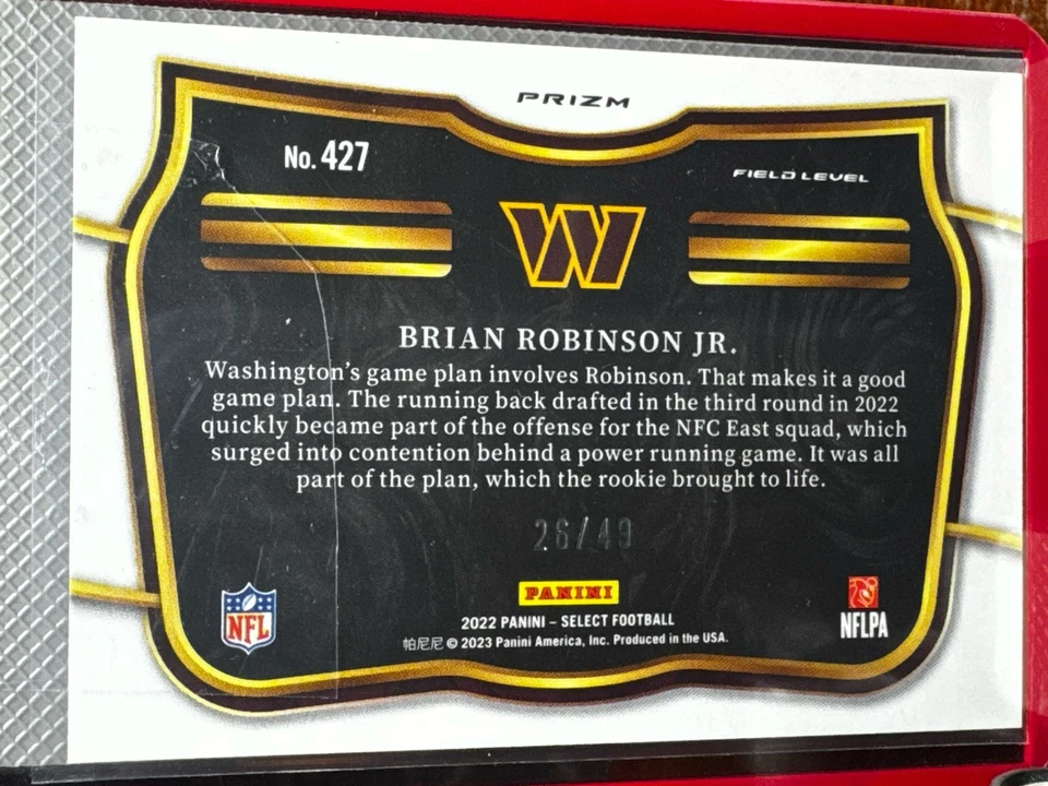 2022 Panini Select Brian Robinson Jr. Rookie Field Level Blue Prizm 26/49 SP 427 - Image 2 of 2
