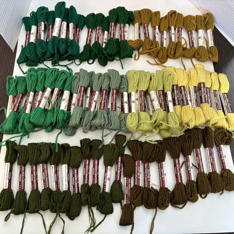 Lot 94 Skeins Yarn Bucilla Needlepoint Crewel 100% Wool Persian Shades Of Green - Image 2 of 4