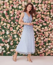 $360 Adrianna Papell Beaded Ankle Dress Elegant Sky Blue sz 14 NWT Bridal Gala