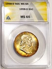 1958-D PCGS MS 65 Franklin Half Dollar Beautiful Mint Set Rainbow Toned No Res.