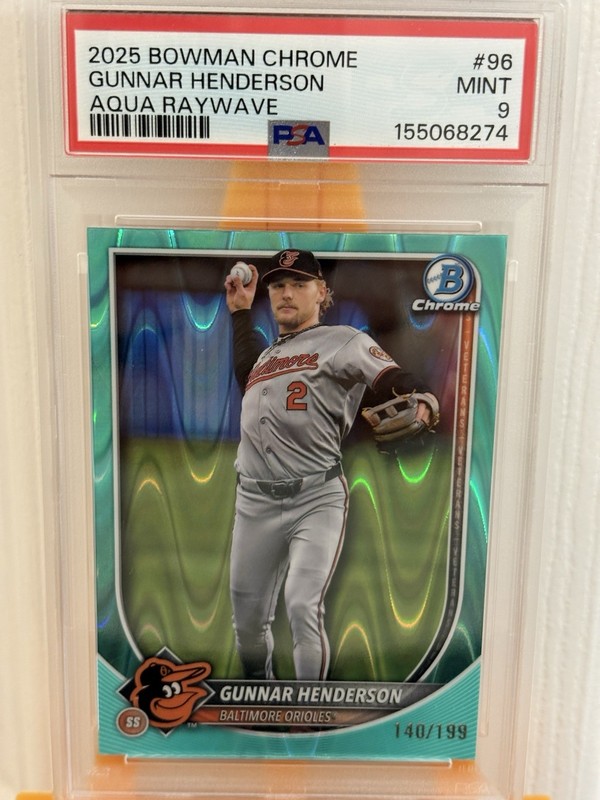 2025 Bowman Chrome #96 Gunnar Henderson Aqua RayWave Refractor /199 PSA 9 🔥
