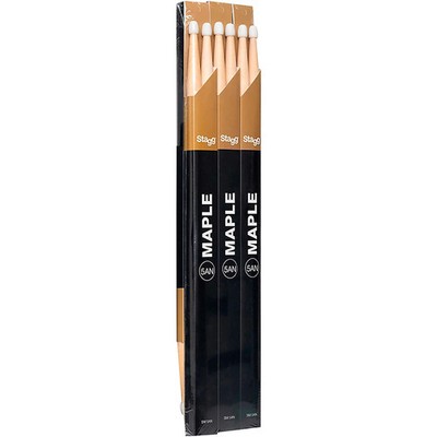 Stagg 12 Pair Maple Drumsticks Nylon Tip 5A