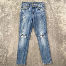 7 For All Mankind Distressed Skinny Jeans Women  s Size 26 Blue Denim