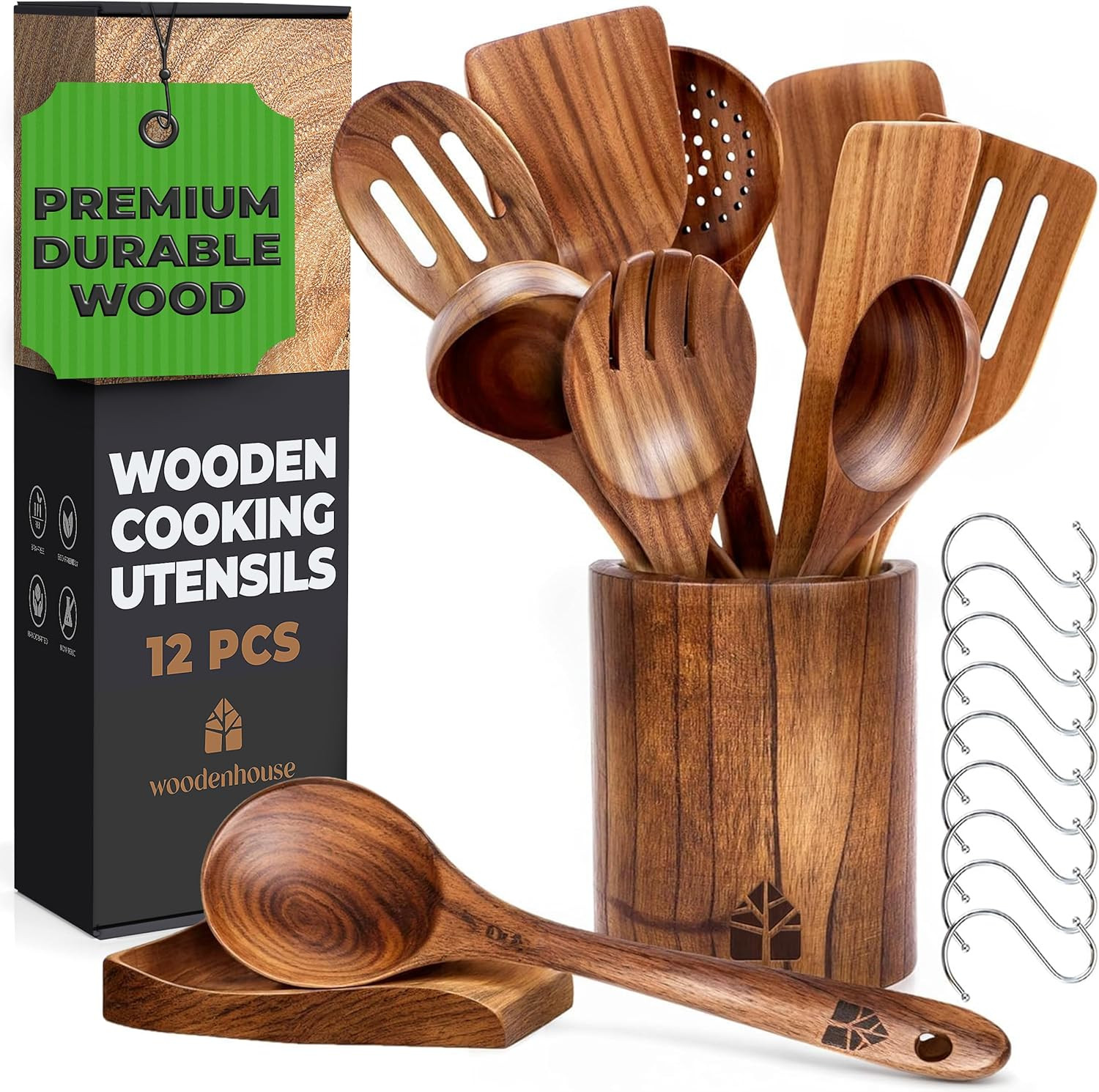 Set Utensili Cucina in Legno 100% Naturale | Eco-Friendly 12 Pezzi