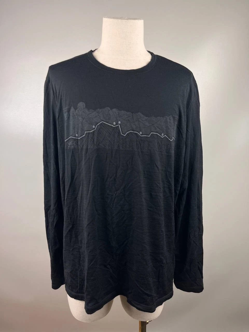 Icebreaker Black Long Sleeve Merino Wool Base Layer Shirt Size XL