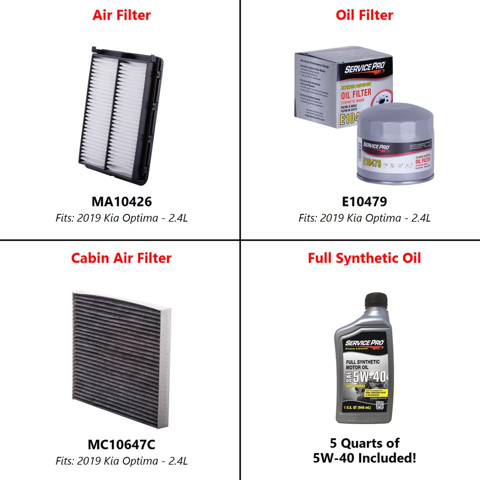 2019 Kia Optima 2.4L Complete Oil, Air & Cabin Filter Kit (5W-40) Foto 2 de 4