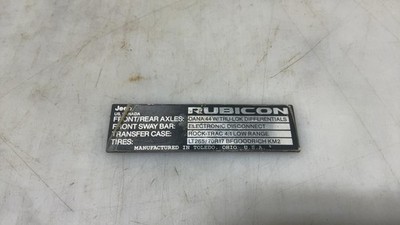 Jeep JK Wrangler OEM Rubicon Front Center Dash Data Plate Tag 2013 073660