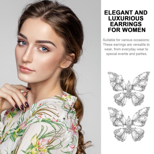 1 Pair Butterfly Earrings Statement Clip Earrings Bling Non Pierced Earrings - Picture 6 of 12