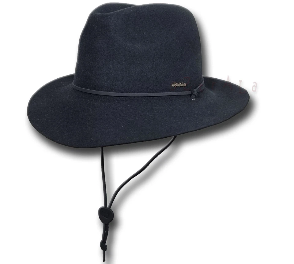 【oZtrALa】 Sombrero Australiano de Fieltro de Lana Fedora Correa de Cuero Outback Vaquero Poeta HW04 Foto 3 de 4