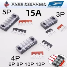 1/5 Sets 3-12 Pin Terminal Block Barrier Strip Dual Row Screw 15A with Cover