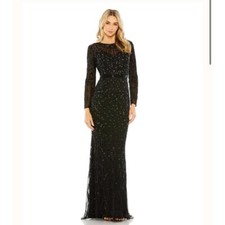 Mac Duggal Beaded 5124 Long Sleeve Applique Evening Gown Black Size 16 NWT