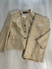 Kasper Brown Gold Metallic Collarless Jacket And Pencil Skirt Suit Set Sz 10P