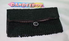 Vintage Norell Black Clutch Sequin Purse With Rhinestone Button Closure