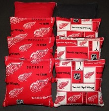 All Weather CORNHOLE BEAN BAGS made w DETROIT REDWINGS Fabric 8 Resin Bags