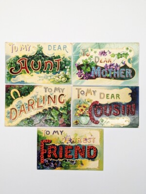 Lot of 5 Victorian VTG Antique Postcards To MY FRIEND Darling COUSIN Aunt Glossy