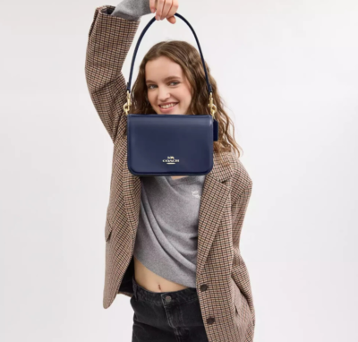 Coach Women's Navy Quinn Spazzolato Leather Shoulder/Crossbody Bag