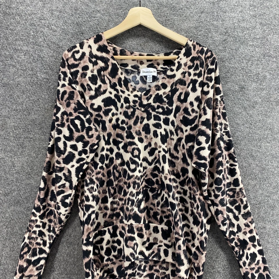 Blusa Verónica M Mujer S Pequeña Beige Estampado Animal Cuello en V Manga Larga Rayón Foto 3 de 4
