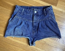 Aeropostale Denim Jean Shorts High Rise Pleated Medium Wash Cotton Size 2
