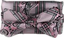 Stacy Adams Men's Bow Tie Hanky Pink Charcoal Gray Silver Black 2.5" Wide