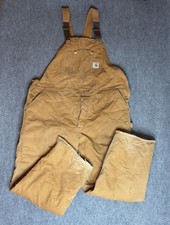 Vintage Carhartt Overalls Mens 50x30 Tan Double Knee Distressed Quilt Lined 80s