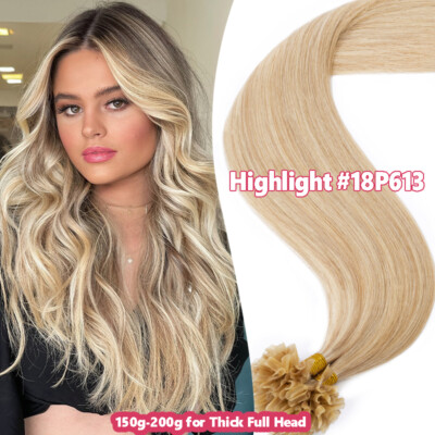 Keratin Pre-bonded Nail U Tip 100% Remy Russian Human Hair Extensions Balayage