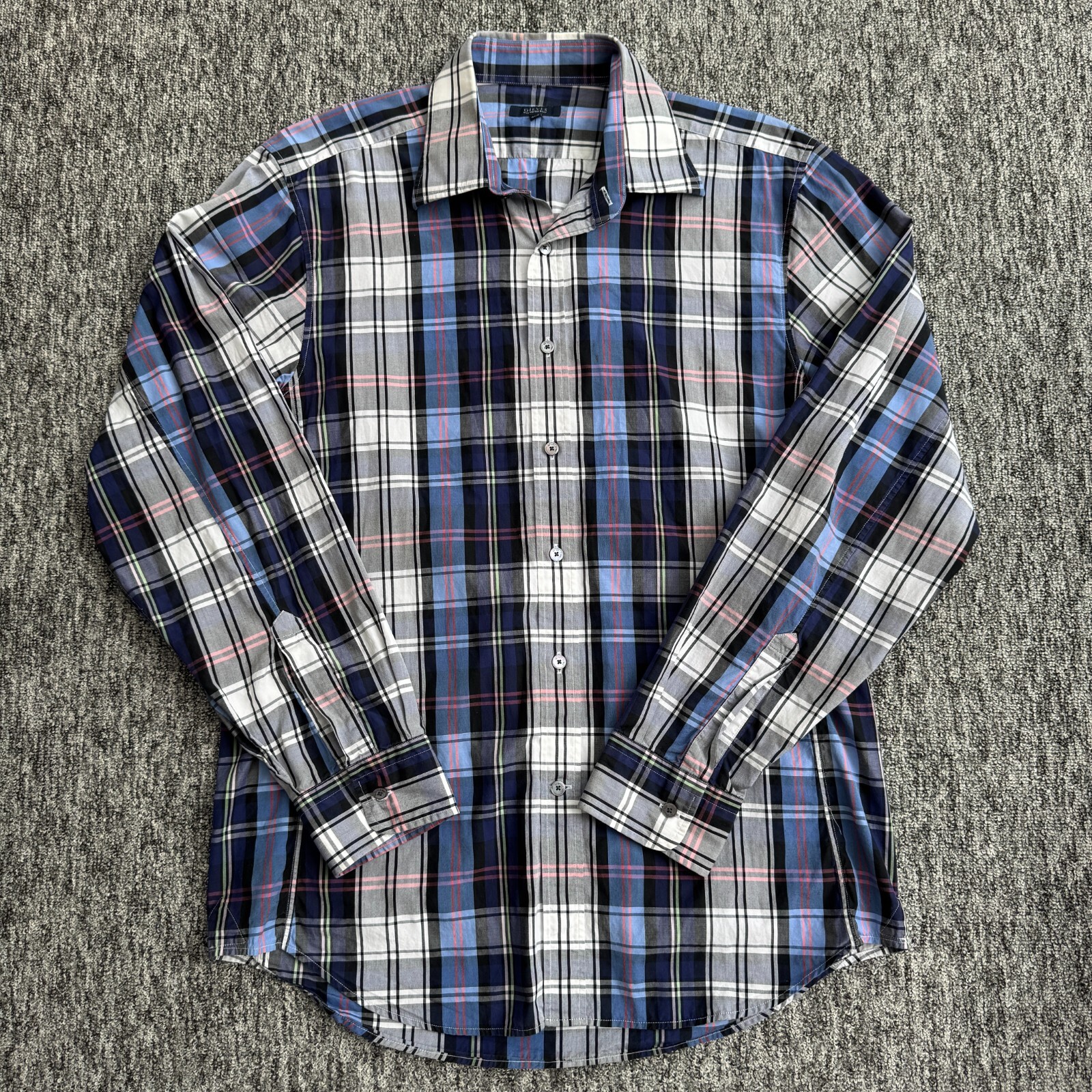 Camicia uomo Gieves & Hawkes grigio medio a quadri manica lunga cotone n.1 Savile Fila