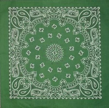 New 22" Hunter Green Paisley Bandana Handkerchief Scarf 100% Cotton Made In USA