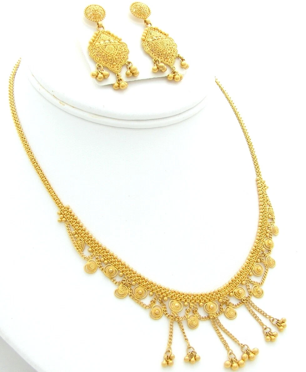 22K GOLD NECKLACE EARRING SET BRAND NEW FILIGREE KDM eBay