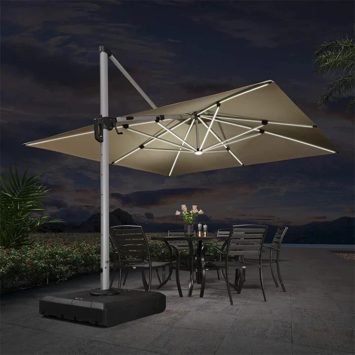 9X12 Solar powered LED Patio Umbrella Outdoor Umbrella Large Cantilever  Umbrella | eBay